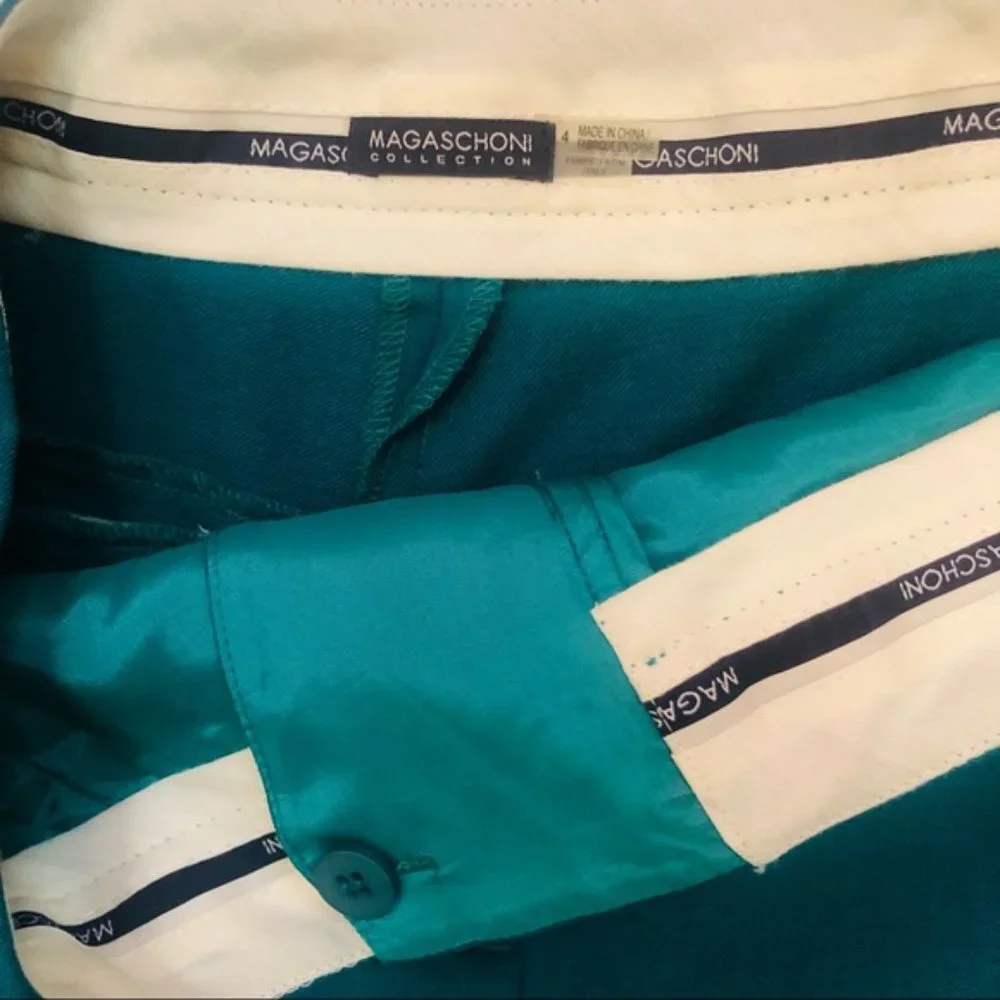 Magaschoni Wool Blend Silk Trim Tuxedo Dress Trouser in Absinthe (Teal), Size 4 - Picture 5 of 10